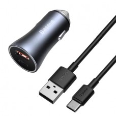 Автомобильное ЗУ Baseus Golden Contactor Pro Dual Quick Charger Car Charger 40W + кабель USB - Type-C 1m (TZCCJD-0G)