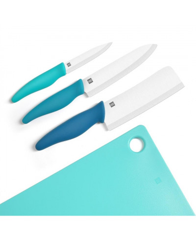 Набор ножей c разделочной доской Xiaomi Huohou Ceramic Knife Chopping Block Kit (HU0020, бирюзовый)