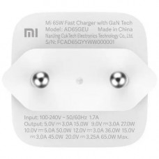 Сетевое ЗУ Xiaomi Mi 65W Fast Charger GaN Tech with Type-C Cable (EU, белый)